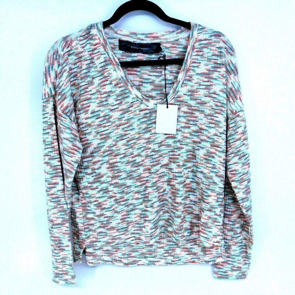 CODE X MODE Space Dye Sweater Womens Sz Small Knit Long Sleeve Multi Color Crop
